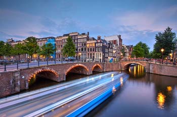 <b>Netherlands, Amsterdam</b>, Typical canal at dusk