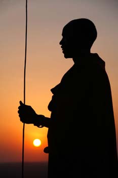 <b>Tanzania, Ngorongoro</b>, Masaai man at sunset