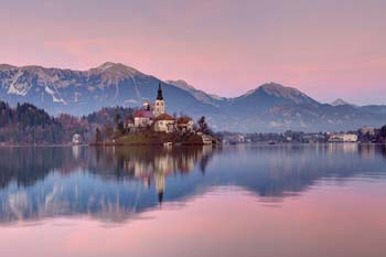 <b>Slovenia, Bled</b>, Lake Bled at sunset