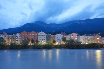 Colorful houses on the bank of the Inn river
