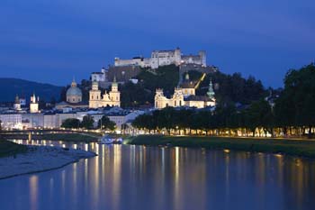 Cityscape of Salzburg at dusk
