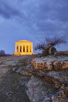 The Temple of Concordia at dusk, Valley of the Temples, Agrigento - Sicily - Sicily
