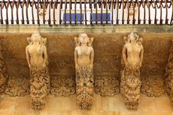 Baroque corbels supporting a balcony, Noto - Sicily - Sicily
