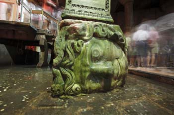 Medusa head column at Yerebatan Saray, Basilica cistern