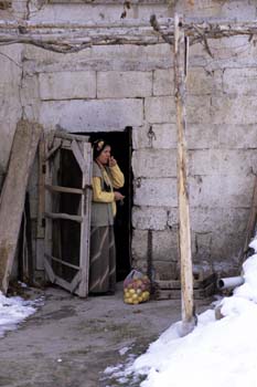 Woman by the house's door